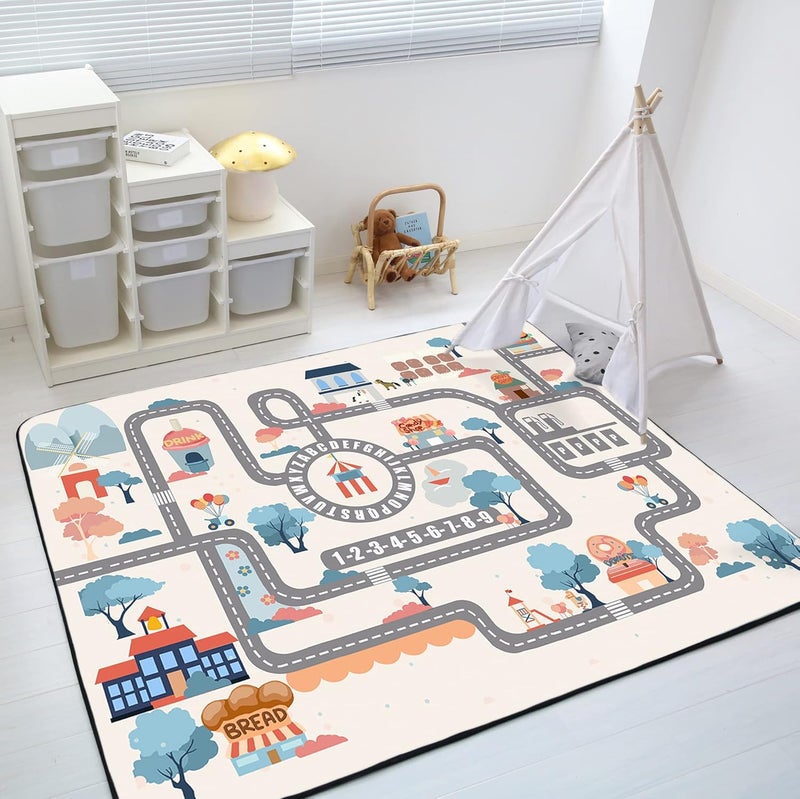 Loartee Soft Kids Educational Rug - 0.78" Thick Road Rug, ABC Alphabet & Numbers Play Mat for Toddlers, Game Area Rug, Baby Crawling Mats, Sweet Life, Beige - Image 2